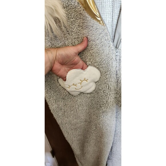 Holiday Time Women's XL Gray Sleeper One Piece Moon Stars Zip Gold Faux Fur Hood - Picture 7 of 11